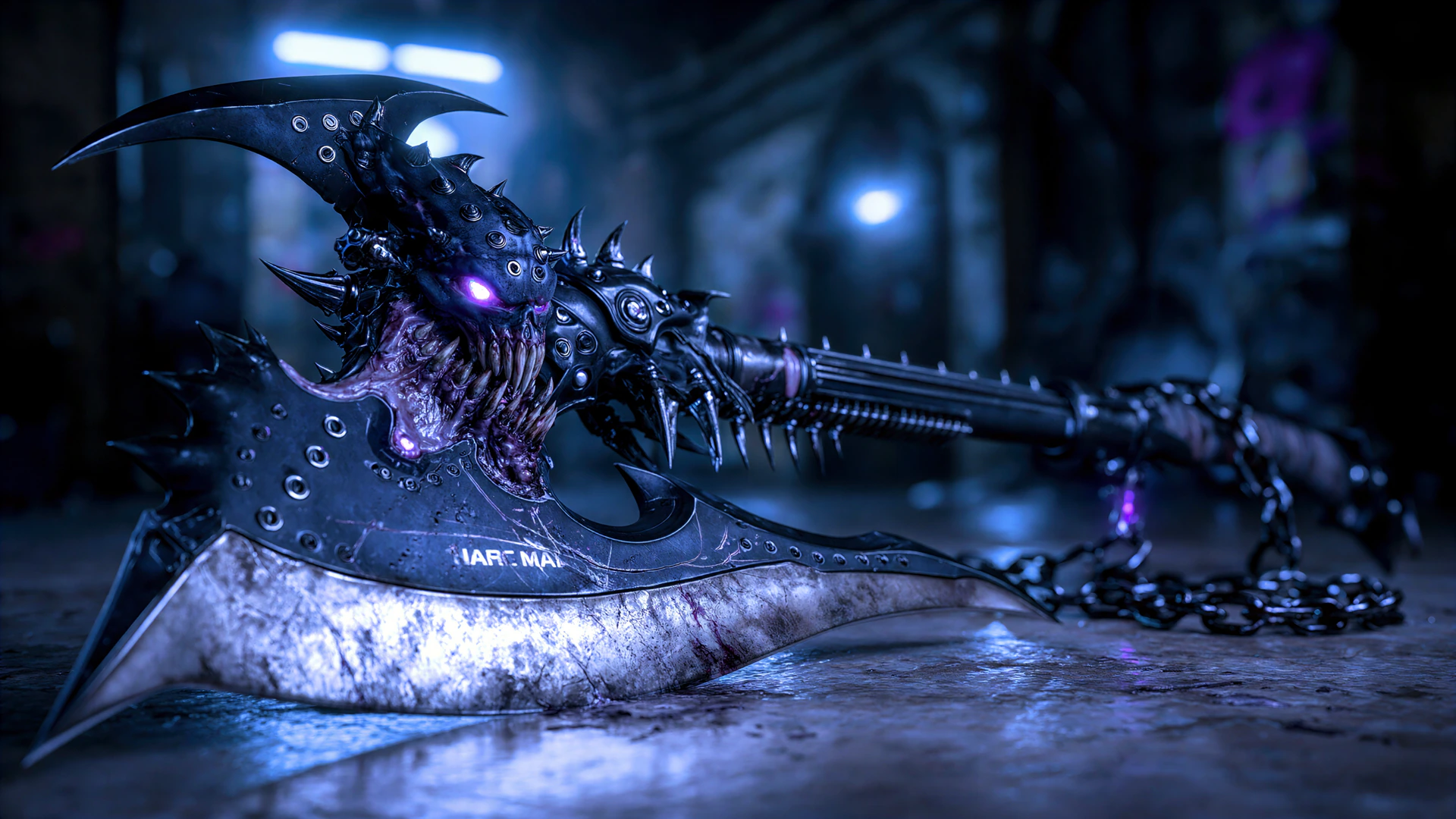 A scarred axe resting at the second Undercity terminal
