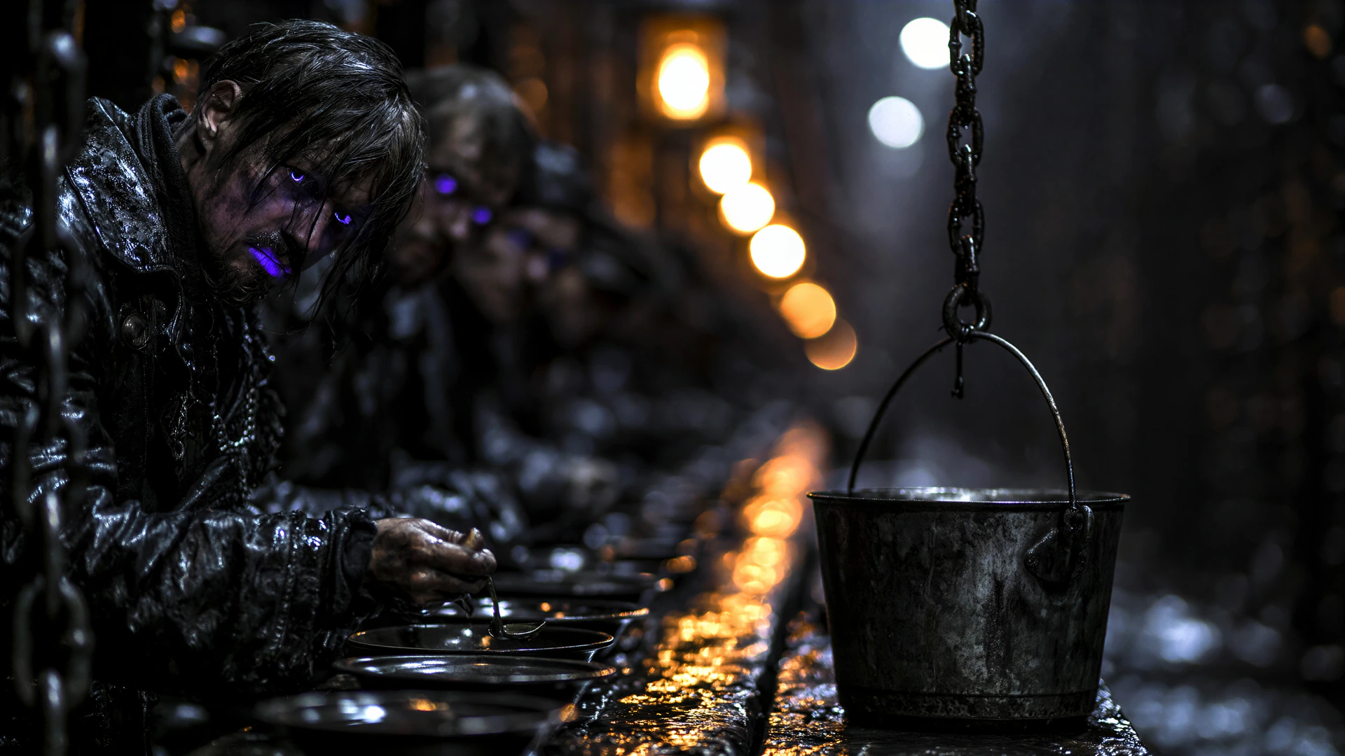 An Undercity soup line continuing beyond the restricted gate
