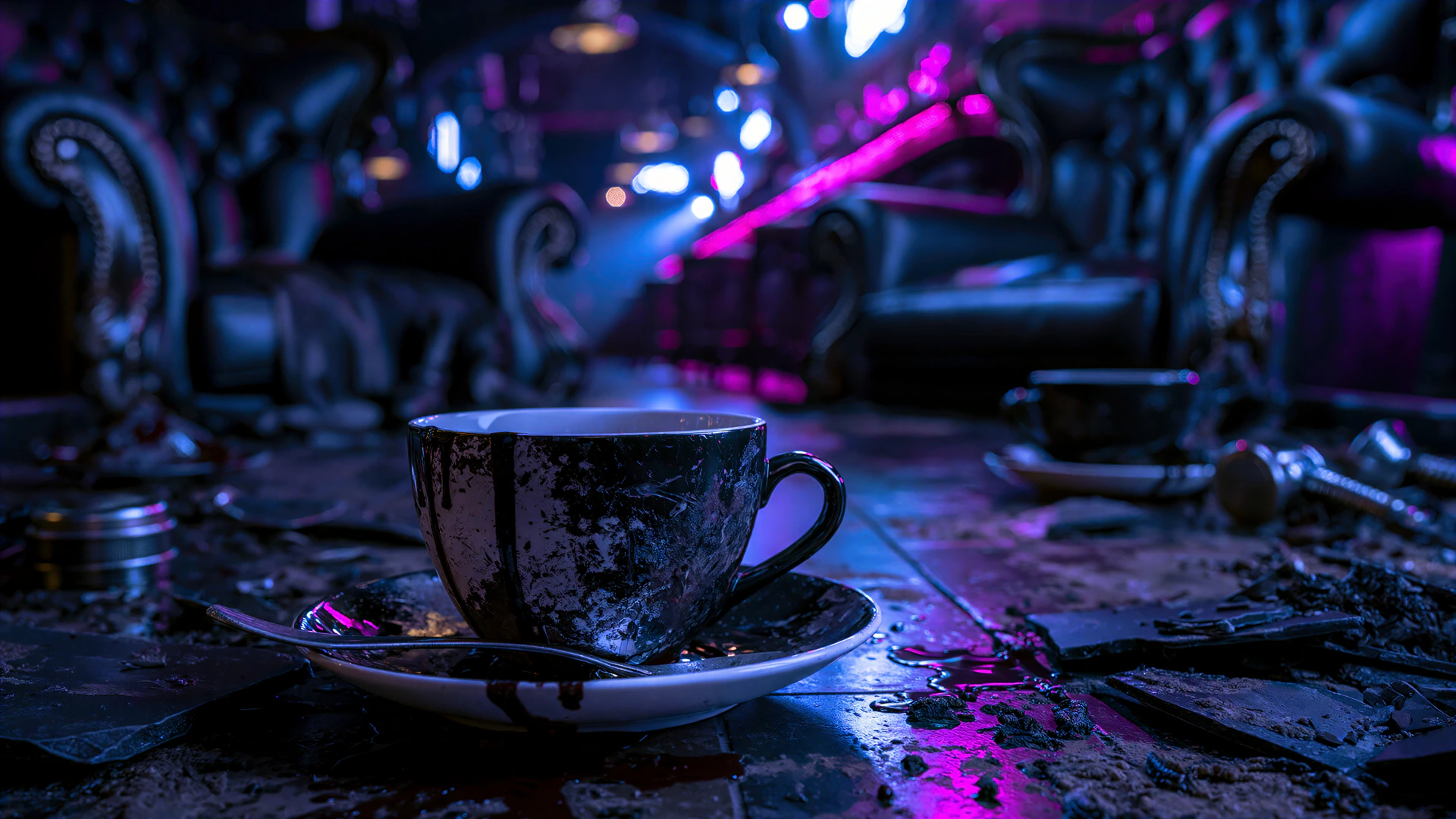 An extra cup waiting on a worn Black Kettle table